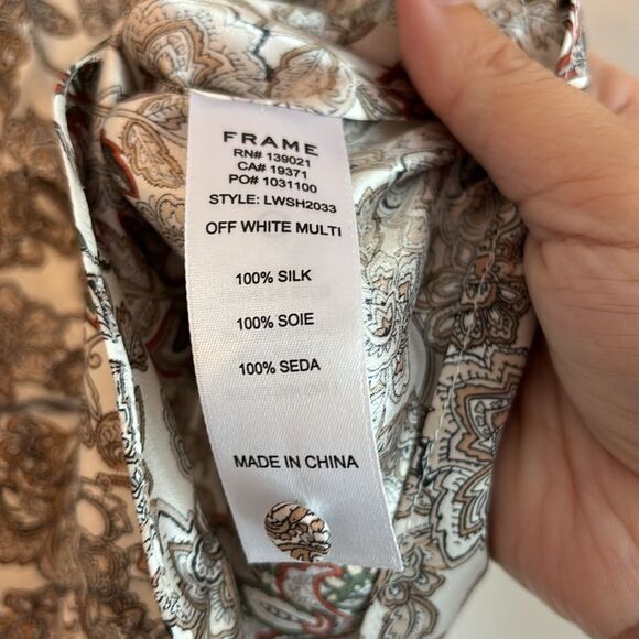 FRAME women 100% silk sleevless paisley button up mock neck top office size XS! - Picture 8 of 13